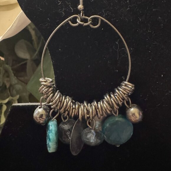 Hoop Earrings with Turquoise Beads - Picture 4 of 4